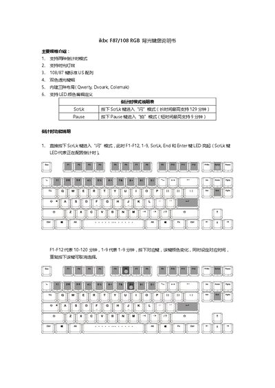 ikbc F87/108 RGB Backlit Keyboard User Manual