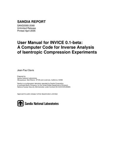 Sandia INVICE 0.1-beta User Manual - cover page