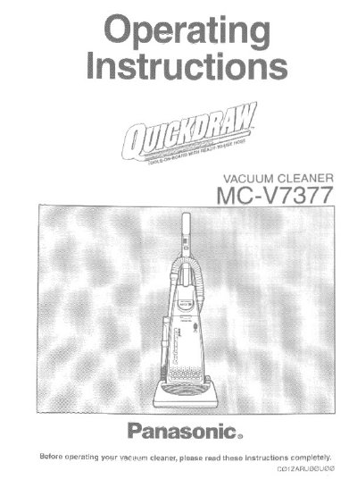 Panasonic MC-V7377 Upright Vacuum Cleaner Operating Instructions - cover page