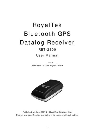 RoyalTek RBT-2300 User Manual - cover page