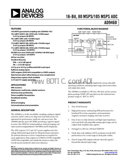 Analog Devices AD9460 ADC Datasheet - cover page