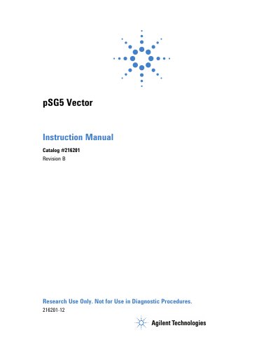 Agilent pSG5 Vector Instruction Manual - cover page