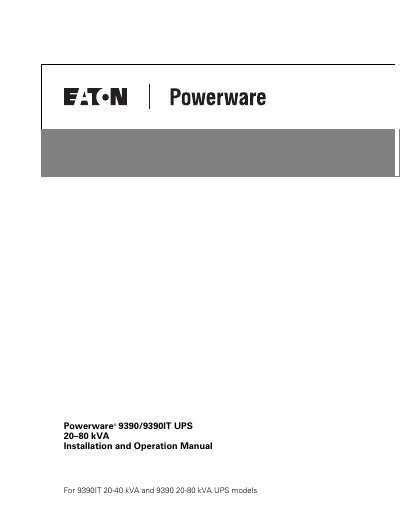 Eaton Powerware 9390/9390IT UPS 20-80 kVA Installation and Operation Manual - cover page