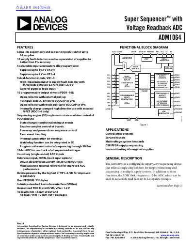 Analog Devices ADM1064 Super Sequencer Datasheet