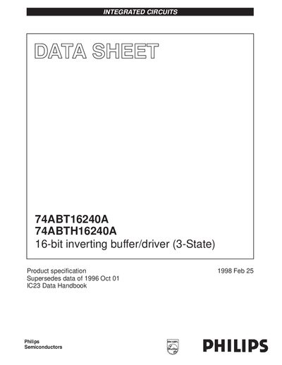 Philips 74ABT16240A and 74ABTH16240A Datasheet - cover page