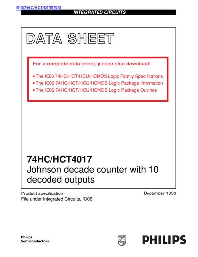 Philips 74HC/HCT4017 Johnson Decade Counter Datasheet - cover page