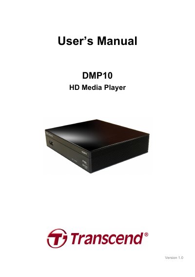 Transcend DMP10 HD Media Player User Manual - cover page