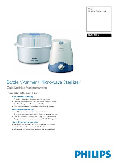Philips SBCSC230 Nutrition Starter Pack User Manual - cover page
