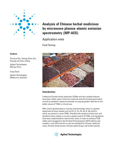 Agilent 4100 MP-AES Application Note for Chinese Herbal Medicine Analysis - cover page