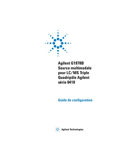 Agilent G1978B Multimode Source for LC/MS Triple Quad 6410 Setup Guide - cover page