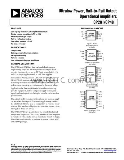 ANALOG DEVICES arithmetic amplifier seriesOP481 handbook  - cover page