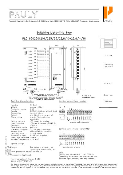 Pauly PLG 6302301216/225/25/22,8/10x22,8/-/10 Switching Light-Grid Type Datasheet - cover page