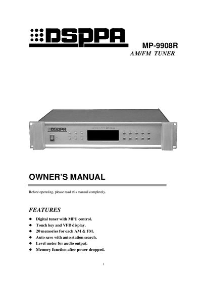 DSPPA MP-9908R AM/FM Tuner User Manual