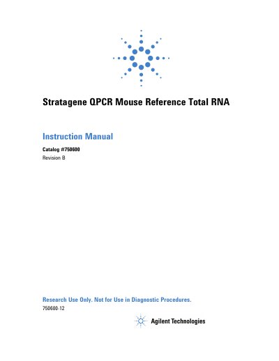 Agilent Stratagene QPCR Mouse Reference Total RNA Instruction Manual - cover page