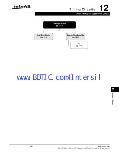 Intersil Timing Circuits Product Selection Guide - cover page