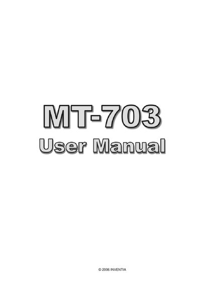 Inventia MT-703 GSM Module User Manual - cover page