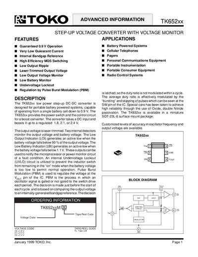 TOKO TK652xx Datasheet - cover page