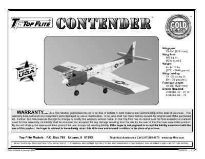 Top Flite CTD6P03 Contender Assembly and Operation Manual - cover page