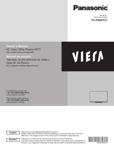 Panasonic TC-P55GT31 Plasma HDTV User Manual - cover page