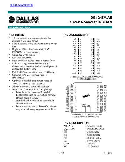 Dallas Semiconductor DS1245Y/AB Datasheet - cover page