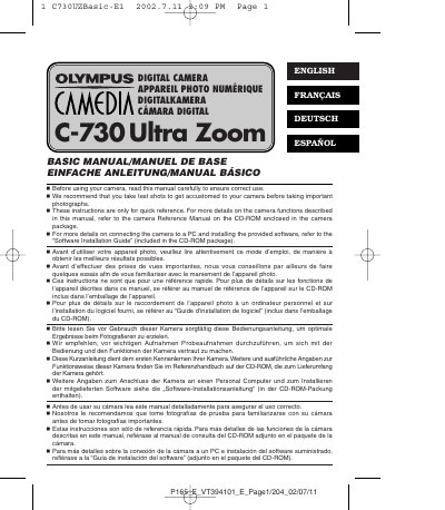 Olympus C-730 Ultra Zoom Basic Manual - cover page