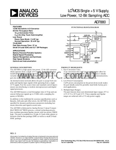 Analog Devices AD7880 Datasheet - cover page