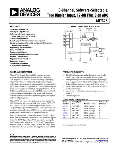 Analog Devices AD7328 8‑Channel 12‑Bit ADC Datasheet