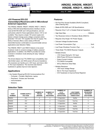 INTERSIL HIN211EIBZ Datasheet  - cover page