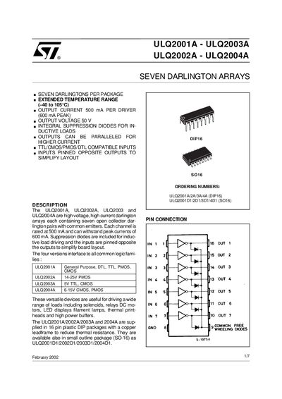 STMICROELECTRONICS ULQ2001A - ULQ2003A ULQ2002A - ULQ2004A handbook - cover page