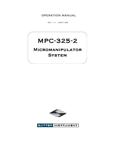 Sutter Instrument MPC-325-2 Micromanipulator System Operation Manual - cover page