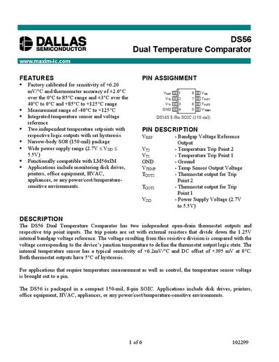 Maxim DS56 Dual Temperature Comparator Datasheet - cover page