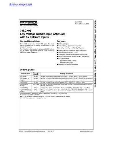 Fairchild Semiconductor 74LCX08 Low Voltage Quad 2-Input AND Gate Datasheet - cover page