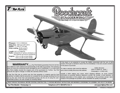 Top Flite Beechcraft Staggerwing ARF Assembly and Operation Manual - cover page