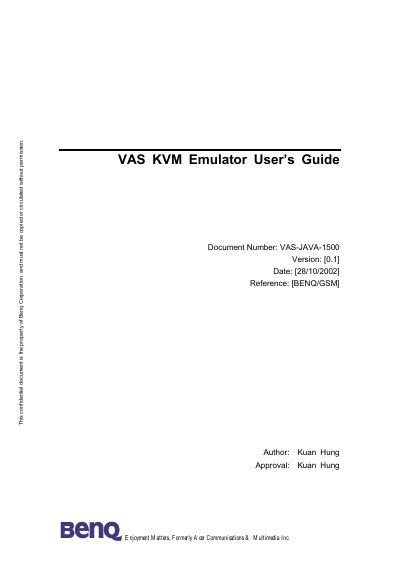 BenQ VAS-JAVA-1500 KVM Emulator User Manual - cover page