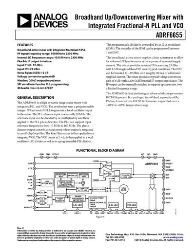 Analog Devices ADRF6655 Broadband Up/Downconverting Mixer Datasheet - cover page