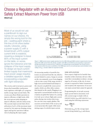 Analog Devices LTC3619 Application Note: Accurate Input Current Limit for USB Power - cover page