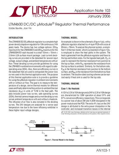Linear Technology LTM4600 DC/DC uModule Regulator Thermal Performance Application Note 103 - cover page