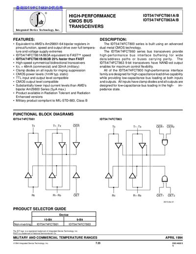 IDT IDT54/74FCT861A/B IDT54/74FCT863A/B Manual - cover page