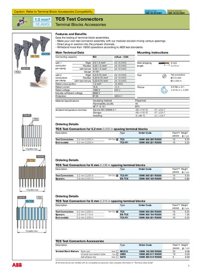 ABB TC5 Test Connectors Terminal Block Accessories Datasheet - cover page