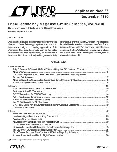 Linear Technology AN67-1 Data Conversion, Interface and Signal Processing Application Note - cover page