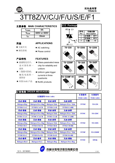Jilin Sino-microelectronics 3TT8Z/V/C/J/F/U/S/E/F1 TRIAC Datasheet