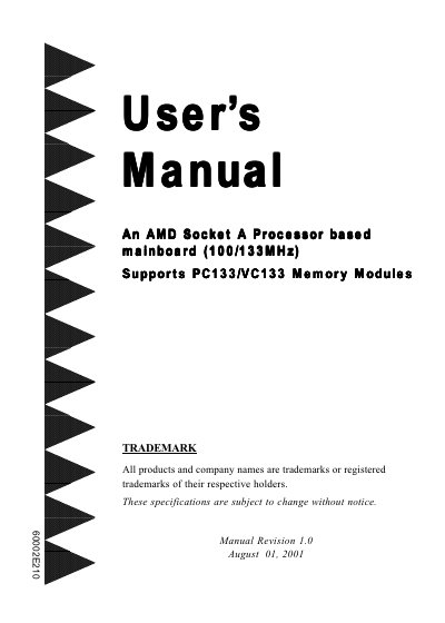 AMD Socket A Processor based mainboard(100/133MHz) user manual(1) - cover page