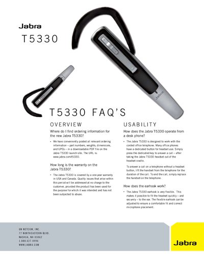 Jabra T5330 FAQ - cover page