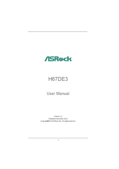 ASRock H67DE3 Motherboard User Manual