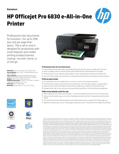 HP Officejet Pro 6830 e-All-in-One Printer Datasheet - cover page