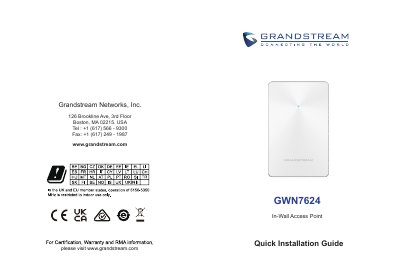 Grandstream GWN7624 In-Wall Access Point Quick Installation Guide