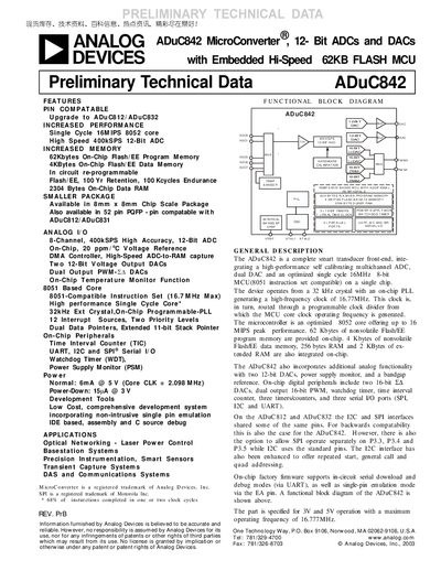 Analog Devices ADuC842 Datasheet - cover page