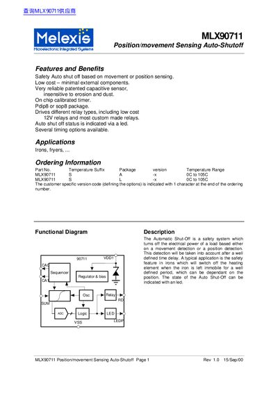 Melexis MLX90711 Position/Movement Sensing Auto‑Shutoff Datasheet - cover page