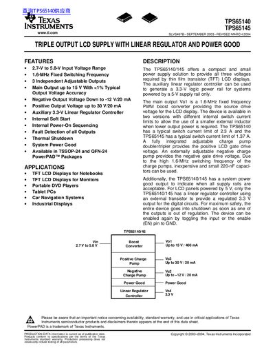 Texas Instruments TPS65140/TPS65145 Datasheet - cover page