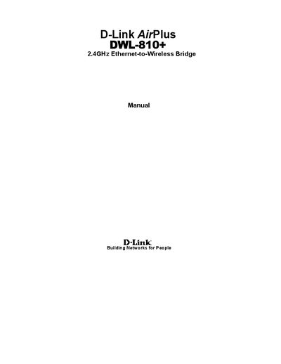 D-Link DWL-810+ Ethernet-to-Wireless Bridge Manual - cover page